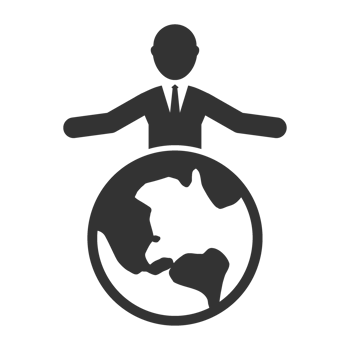 A man in a suit and tie is standing on top of a globe png