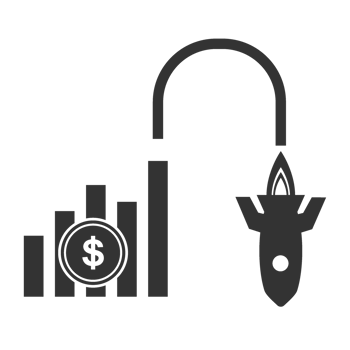 illustration of rocket down money graph icon in dark color and transparent background png