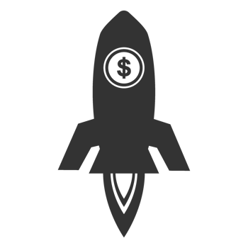 A black and white illustration of a rocket with a dollar sign png