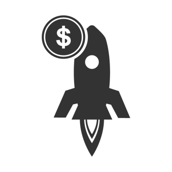A black and white illustration of a rocket with a dollar sign png