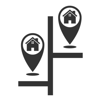 A black and white icon of a house and a pin png