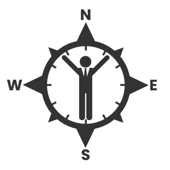 A compass with a man standing in front of it png