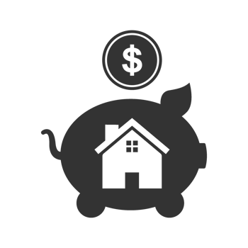A piggy bank with a house and dollar sign png