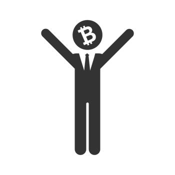 A man in a suit holding up a bitcoin symbol png
