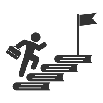 A man is climbing up a set of stairs with a flag png