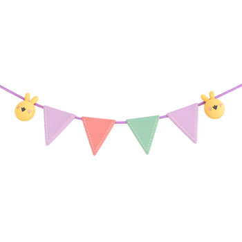 Cute Pastel Pennant Banner with Bunny Decorations for Party Decor png