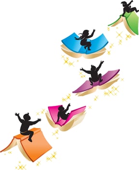 Children flying on books vector