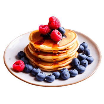 A stack of pancakes with berries and syrup png