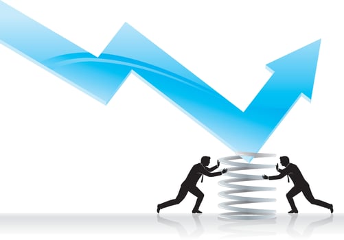 Businessmen pushing up an arrow stock vector
