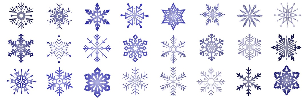Set of organic and geometric snowflakes. Collection of snowflakes in gradient isolated on white background. A nice element for Christmas banners, cards. vector