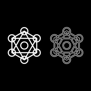Metatron cube Sacred geometry set icon white solid fill outline contour line thin style vector