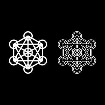 Metatron cube Sacred geometry set icon white color solid fill outline contour line thin vector