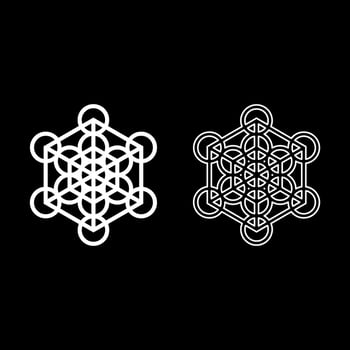 Metatron cube Sacred geometry set icon white color solid fill outline contour line vector