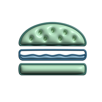3D Glossy Burger Icon with Light Green Bun and Blue Outline png