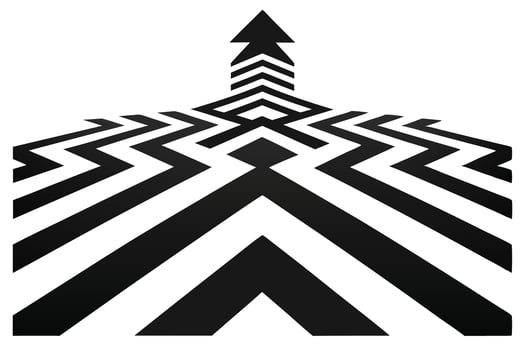 A graphic design of multiple upward arrows on a path, symbolizing growth and progress. vector
