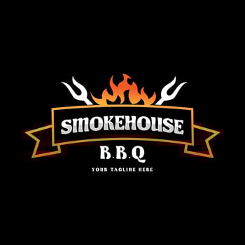 Smokehouse logo with fire and fork vector