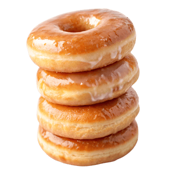 A stack of four golden-brown, glossy donuts, glistening with a sweet sugar glaze, displaying a mouthwatering treat png