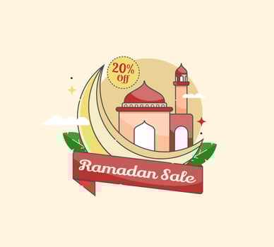 Ramadan sales with a mosque and crescent moon concept vector
