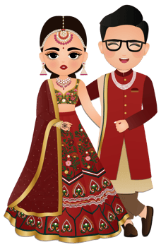 Wedding invitation card the bride and groom cute cartoon indian dress character png