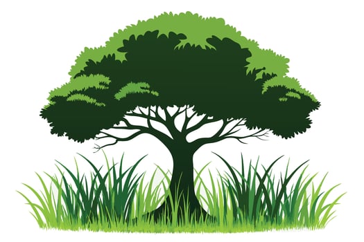 A Green Tree Silhouette Against a Field of Grass vector