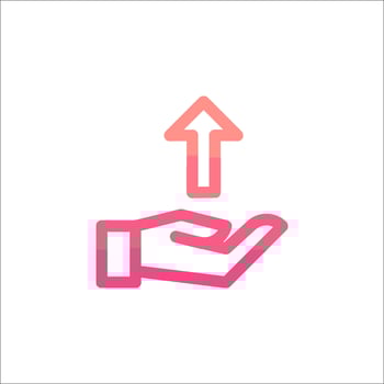 A pink icon of a hand holding an arrow vector