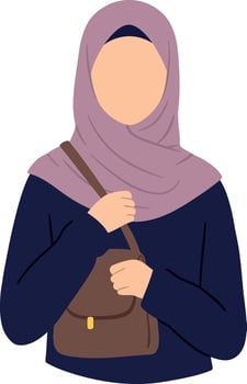 Woman wearing a hijab holding a handbag in flat minimal illustration style vector