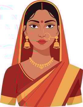 Elegant woman in traditional attire with jewelry in flat design style art vector