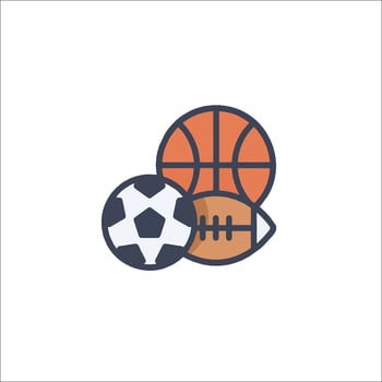 Sports ball, basketball, soccer ball, football icon vector