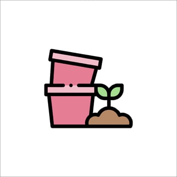 A pink flower pot with a plant growing out of it vector