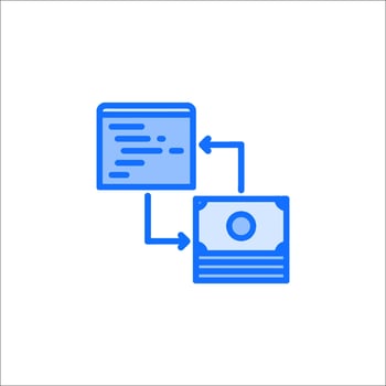 A blue line drawing of a money transfer vector