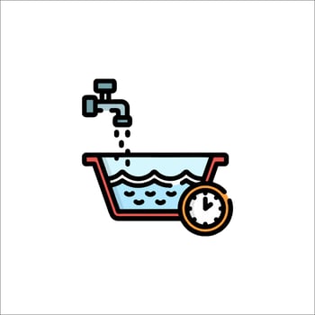 Bathtub with water and clock icon vector