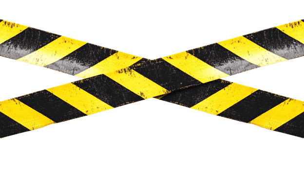 Black and yellow horizontal plastic caution tape crossed Isolated on transparent background png