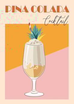 Pina Colada cocktail poster in retro style. Tall glass with exotic alcohol drink vector