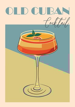 Old Cuban Cocktail poster in retro style with alcohol drink in glass vector