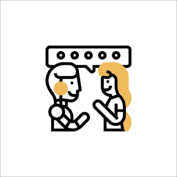 A robot and a woman talking to each other vector