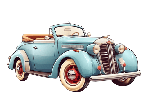 Vintage cartoon car on transparent background png