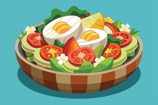 Colorful and Healthy Salad in a Wooden Bowl vector