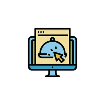 A computer screen with a mouse and a food tray icon vector