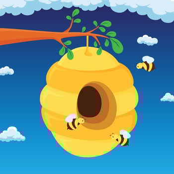 honeycomb and bee nature on the blue sky vector