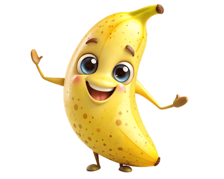 Playful banana character looking super cool png