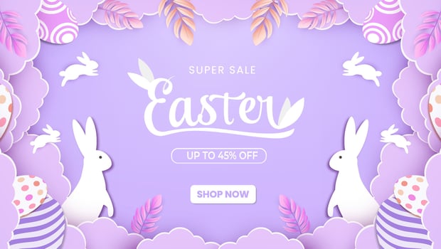 Happy Easter day concept with paper cut clouds, rabbit, eggs. Suitable for banner. vector