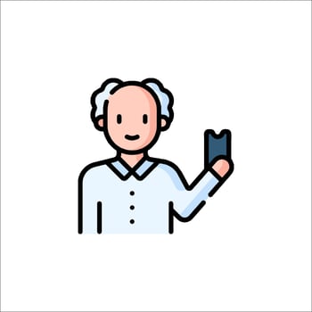 An old man holding a cell phone icon vector