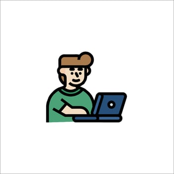 A man is working on a laptop icon vector
