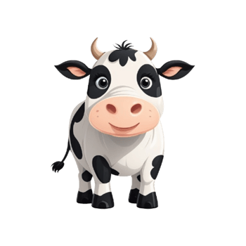 A cute cow black and white 3D cartoon style illustration png