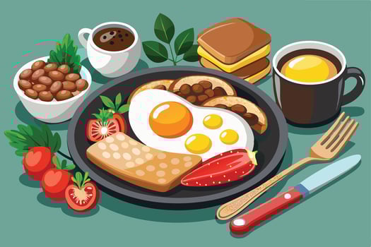 illustration of a delicious and hearty full English breakfast. vector