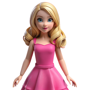Doll with blonde hair wearing pink dress 3d illustration isolated on the transparent background png