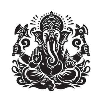 Lord Ganesh Silhouette VIllustration High Contrast Black Design on Transparent Background vector