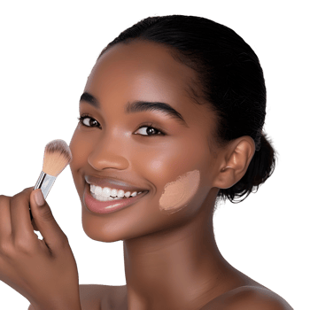 Black woman applying makeup foundation on face png