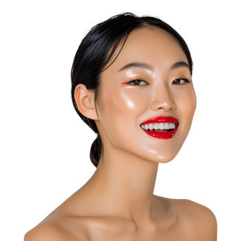 Asian woman with red lipstick and makeup png