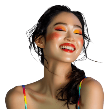 Beautiful asian woman with colorful makeup png